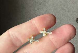 Moissanite Cross Stud Earrings 14K Gold Sterling Silver with GRA Certificate